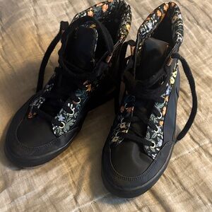 Rifle Paper Co. Black Floral High-Top Sneakers by Keds, size 5